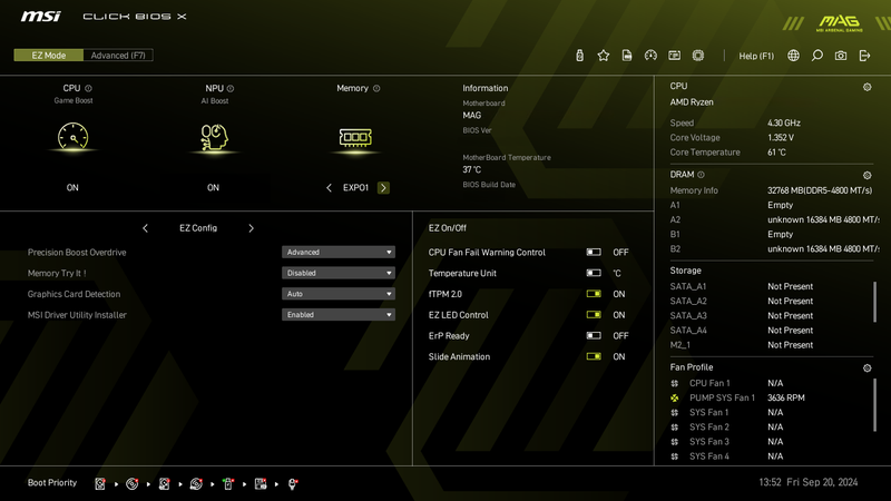 BIOS MSI Click BIOS X en mode EZ – réinitialiser le BIOS – © MSI