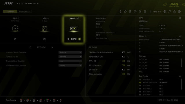 BIOS MSI : profil mémoire EXPO activé