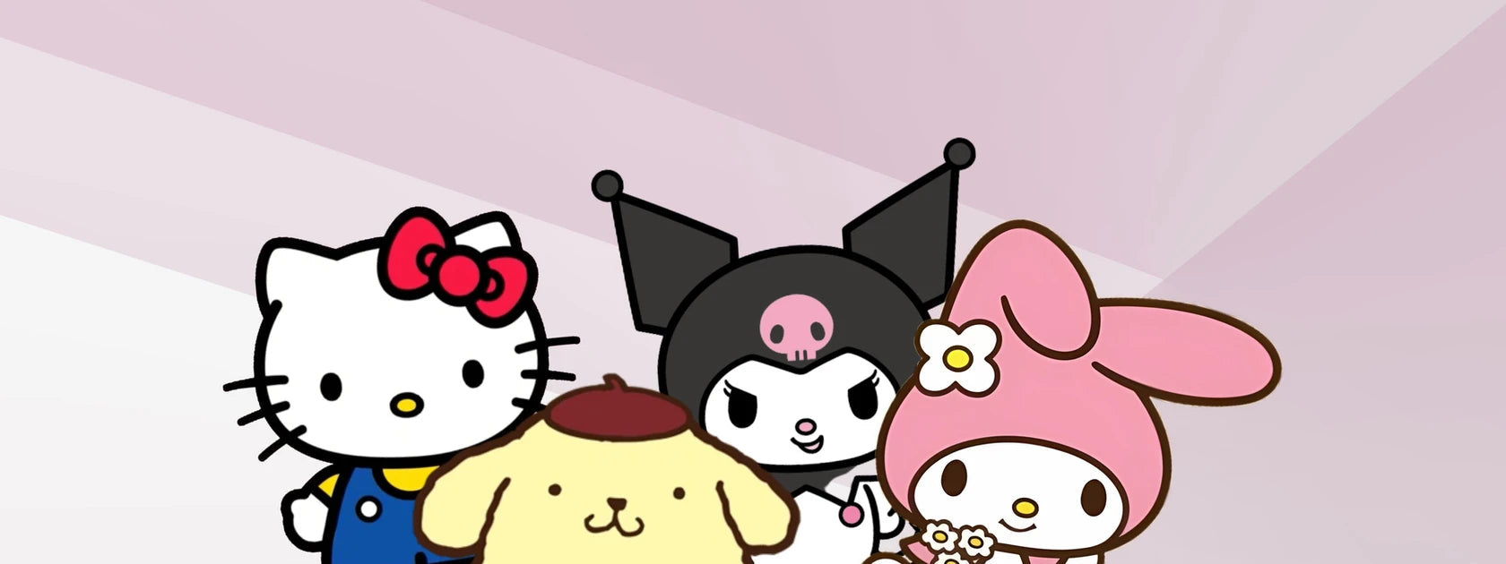 Les personnages phares de Sanrio : Hello Kitty, Kuromi, Cinnamoroll, My Melody, Pompompurin et Keroppi réunis dans une illustration kawaii colorée. Image