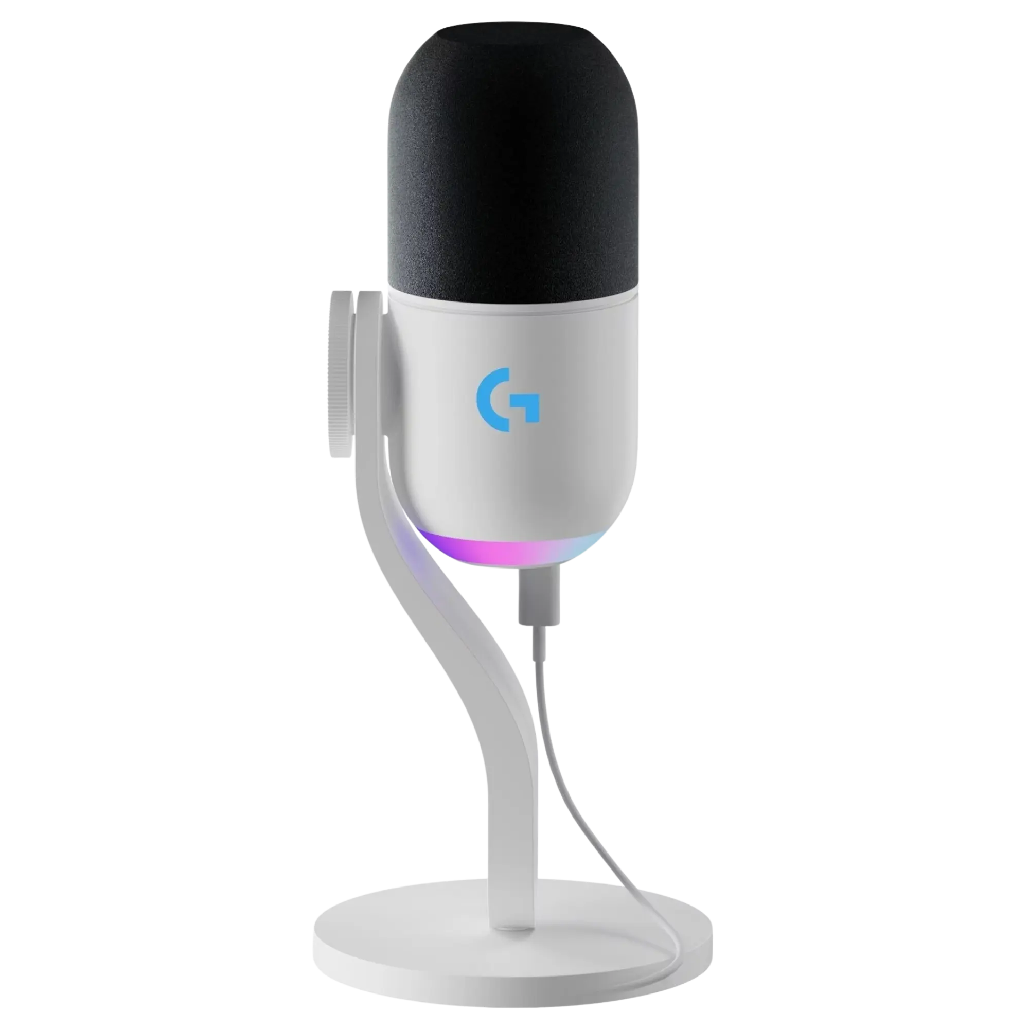 Micro Logitech G série blanc et noir USB avec pied incurvé et éclairage RGB, collection MICROS. Image