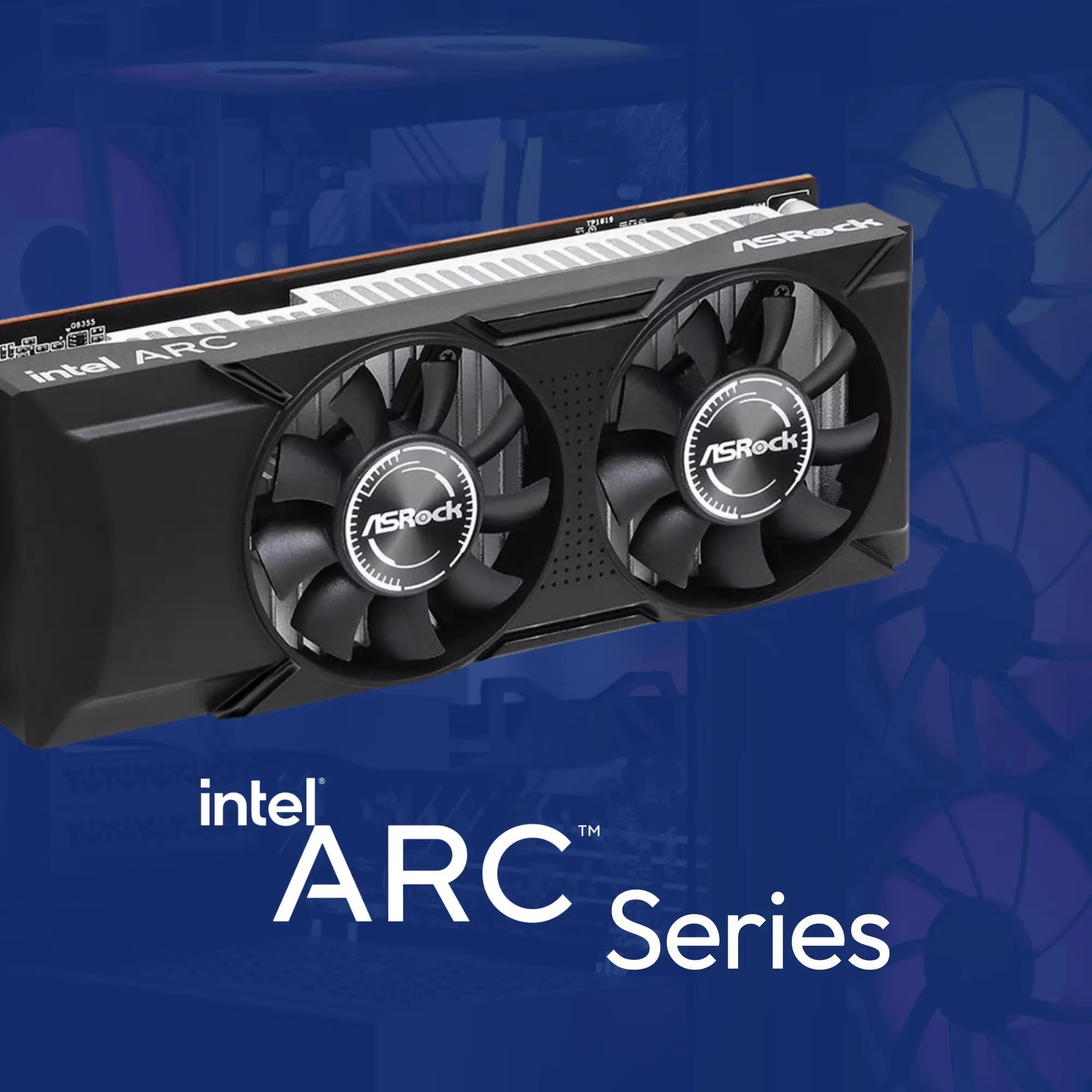 Carte graphique noire double ventilateur Asrock PC GAMER x Intel Arc, accents argentés Image