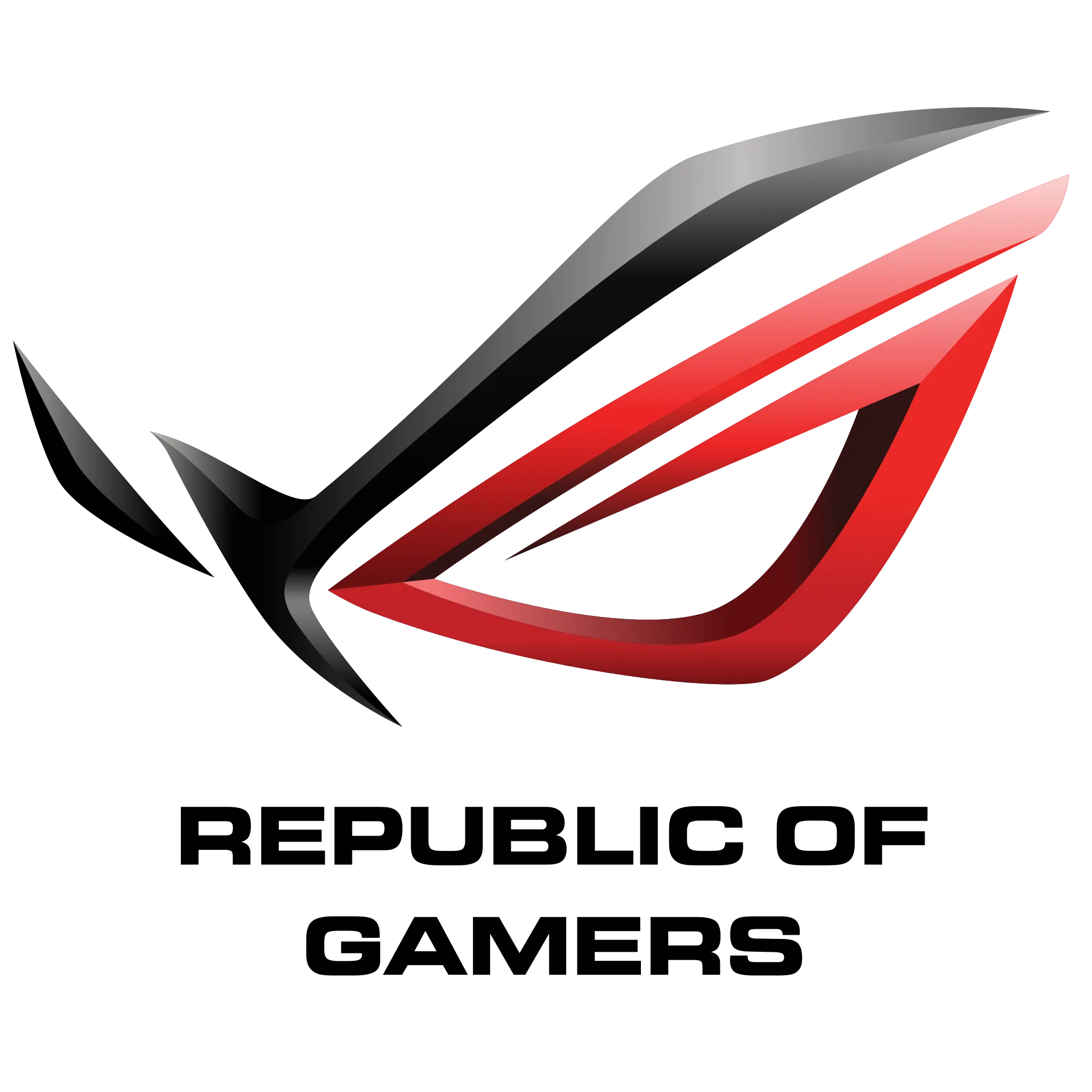 Logo oeil stylisé rouge et noir ASUS design angulaire sleek. Image