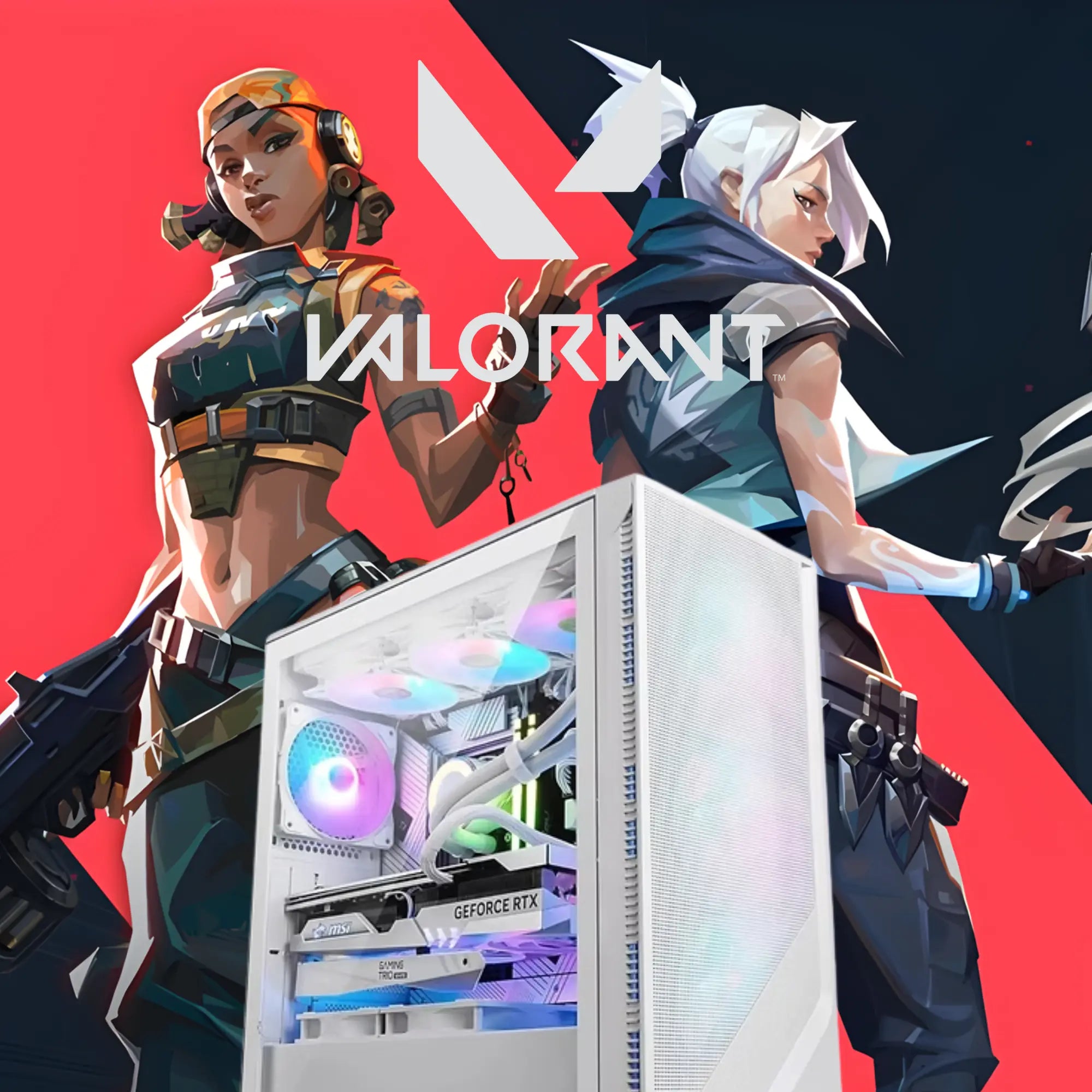 PC gamer Valorant blanc transparent avec panneau latéral RGB et RTX GeForce Image