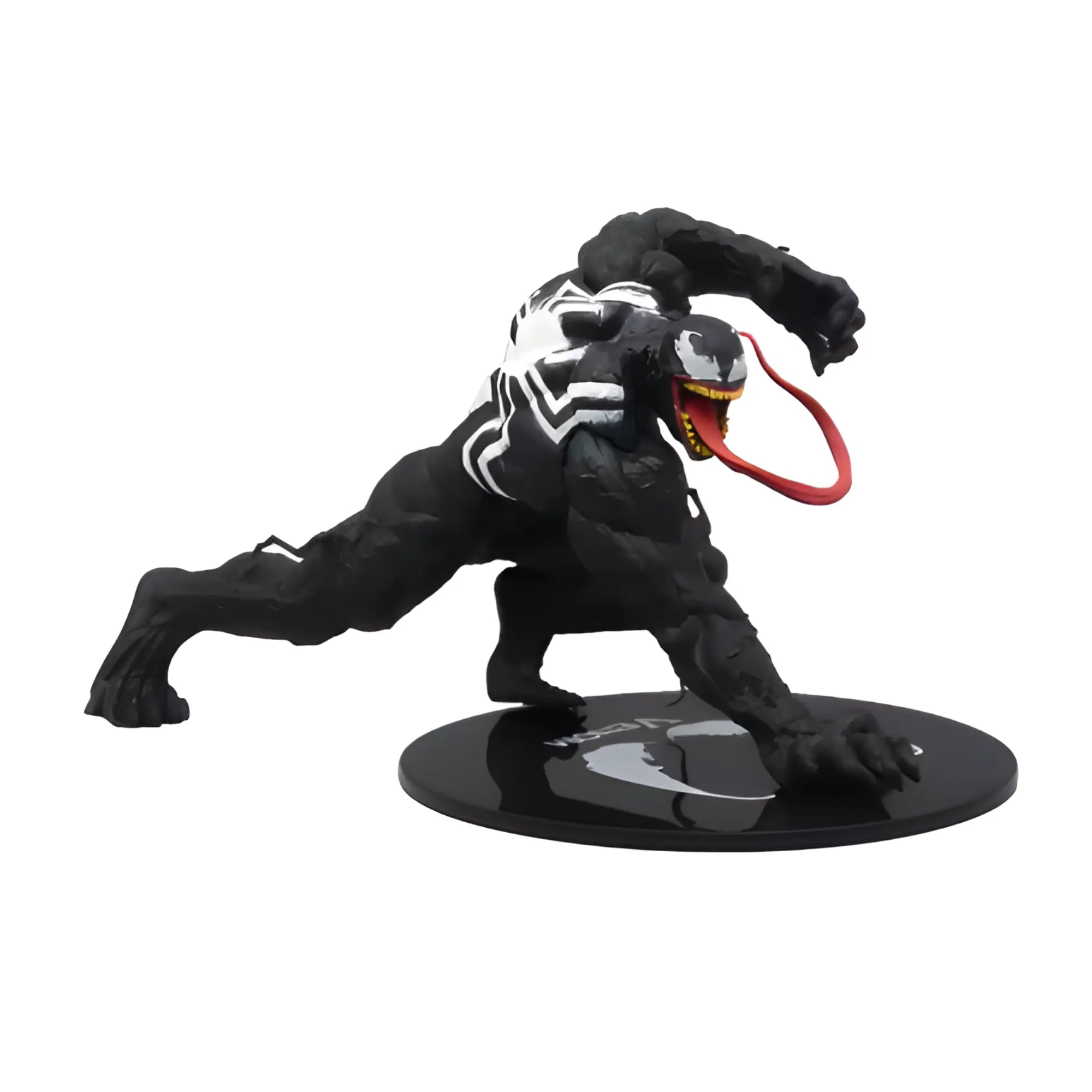 Figurine Venom DC Comics noir et blanc langue rouge base noire. Image