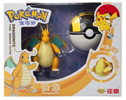 Figurine Dracolosse orange et jaune avec ailes teal en boîte Pokéball Pokémon
