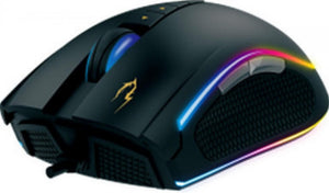 Souris gamer filaire Gamdias Zeus P2 RGB noire, vue de trois quarts avec éclairage RVB