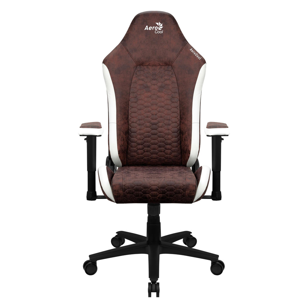 Fauteuil gamer AeroCool Crown AeroSuede marron et blanc vue de face