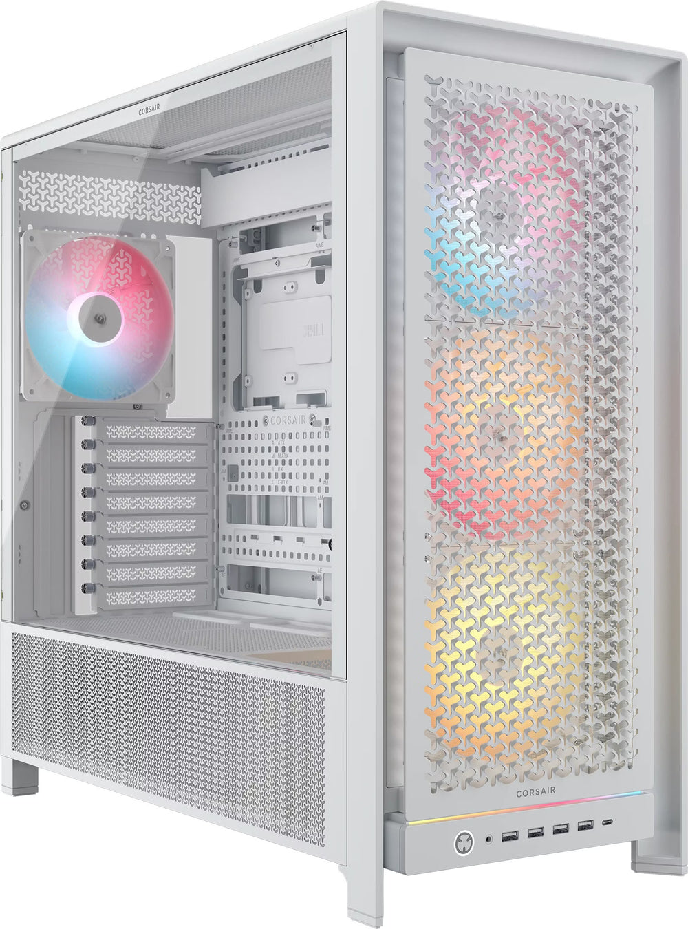Corsair Frame 5000D RS RGB Blanc vue de trois quarts