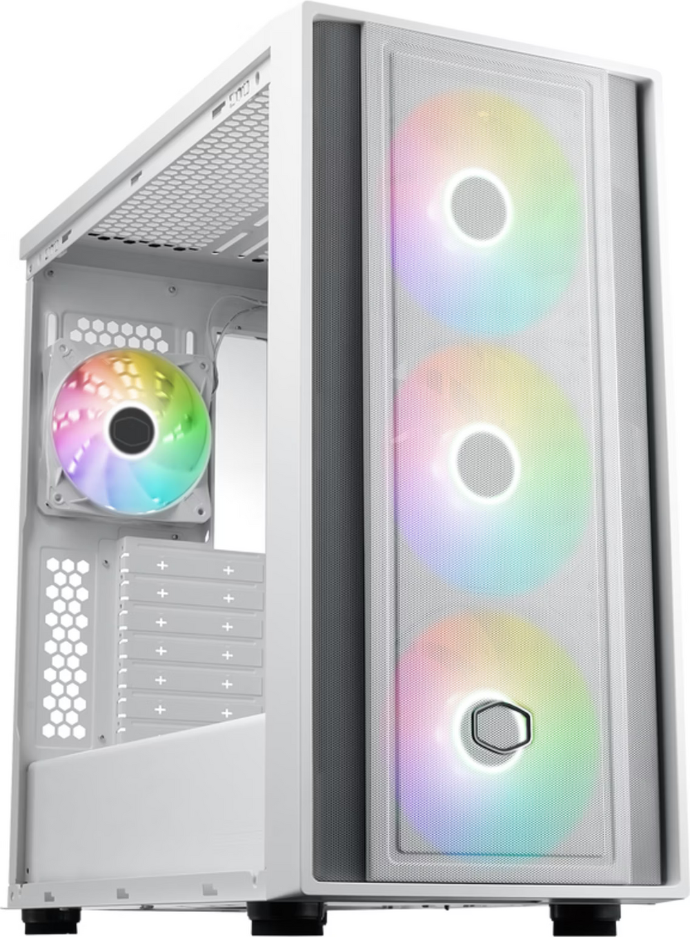 Cooler Master MasterBox 600 RGB Blanc vue de trois quarts