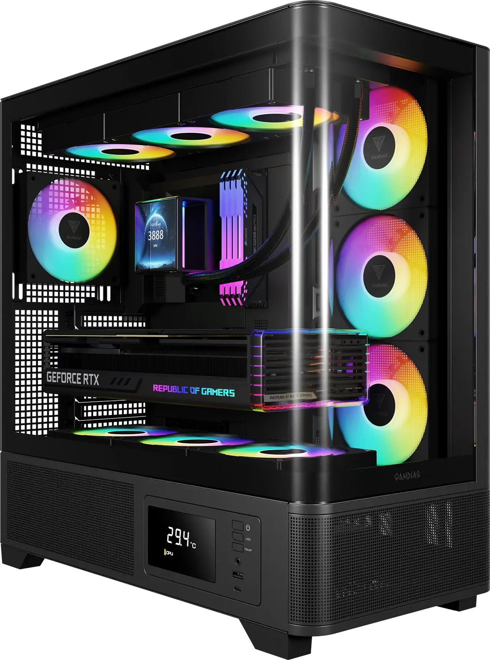 Gamdias Atlas P2 CG RGB Noir vue de trois quarts