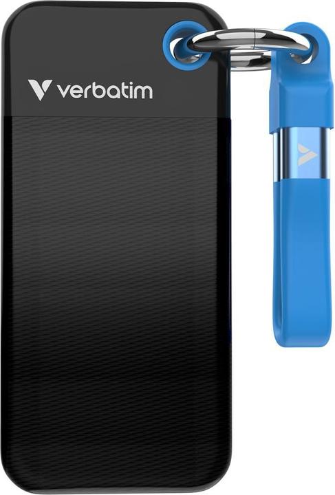SSD externe Verbatim Pocket 128 Go noir avec dragonne bleue