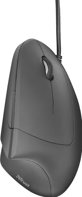 Souris filaire ergonomique verticale Trust Verto noire, vue de dessus avec câble