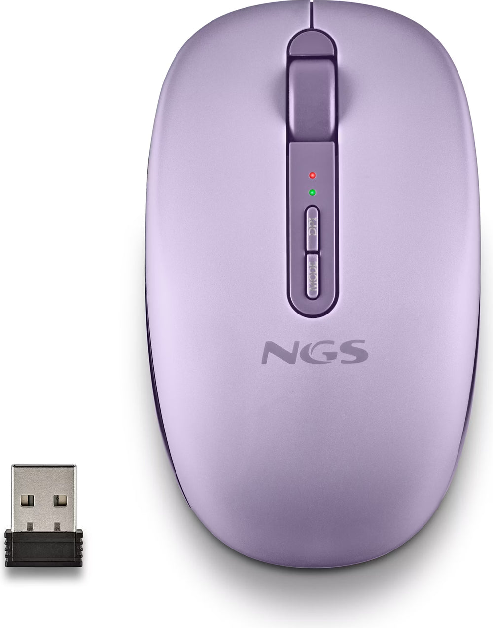 Souris sans fil NGS Fog Dual violette avec nano récepteur USB, vue de dessus