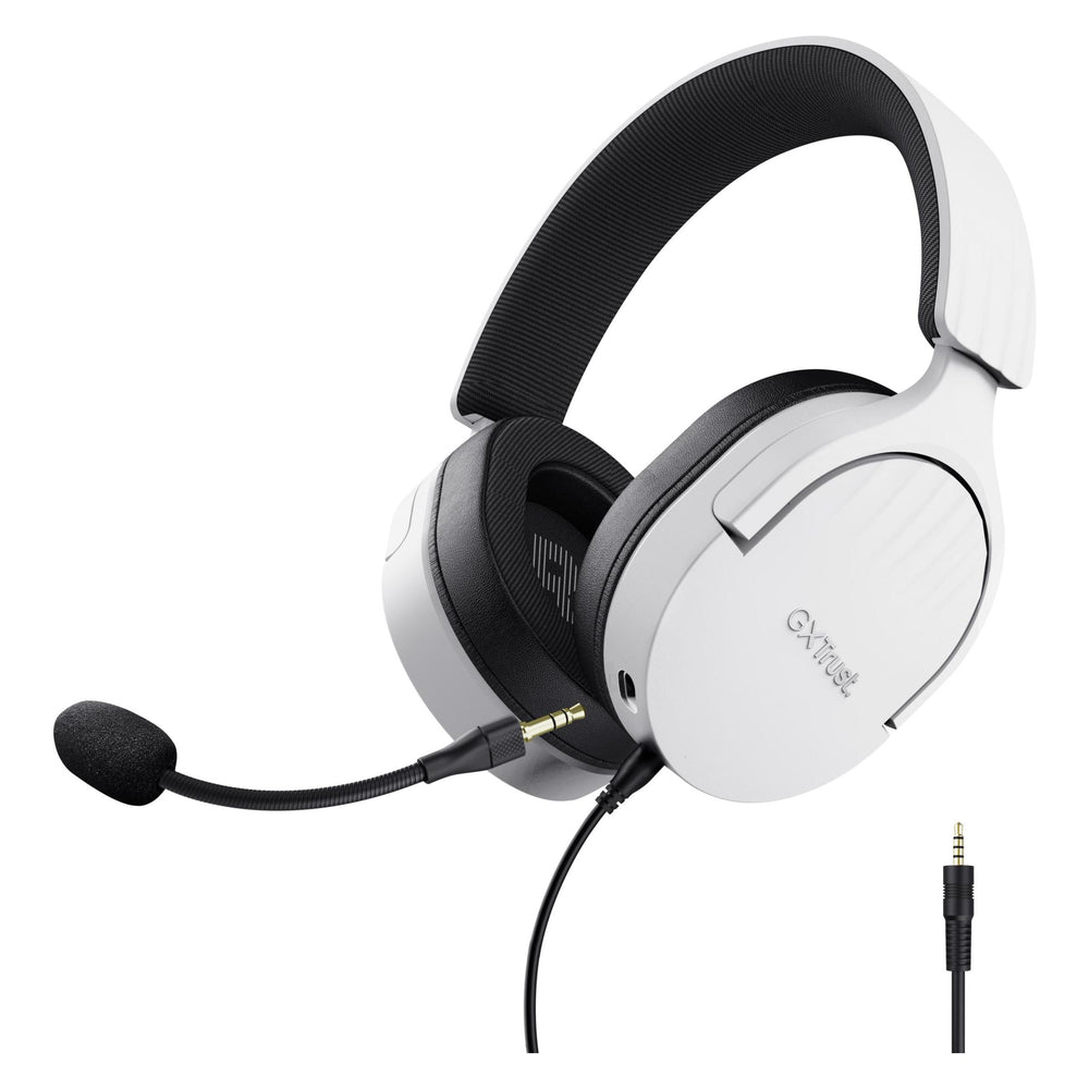 Casque gamer filaire Trust GXT 489 Fayzo blanc vue de face avec micro flexible