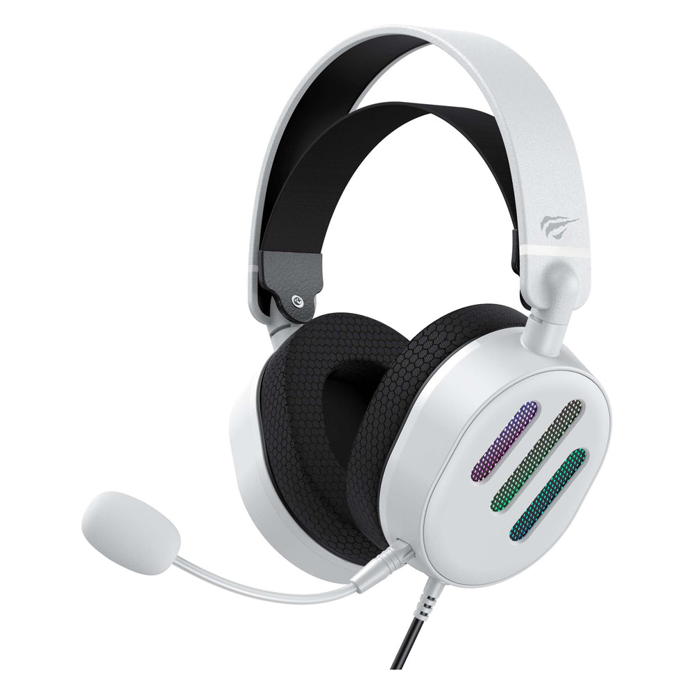 Casque gamer filaire Havit H2038U RGB blanc vue de face avec micro