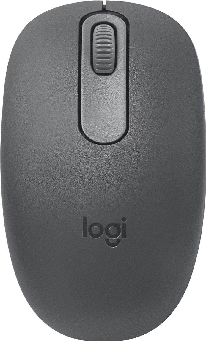 Souris sans fil Bluetooth Logitech M196 graphite, vue de dessus avec logo Logi