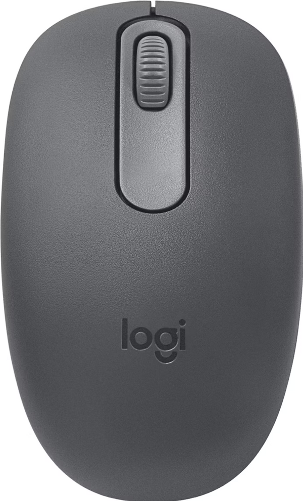 Souris sans fil Bluetooth Logitech M196 graphite, vue de dessus avec logo Logi