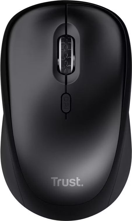 Souris sans fil silencieuse Trust Yvi+ noire, vue de dessus