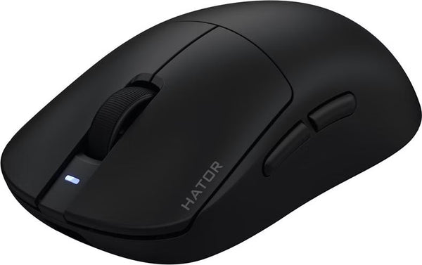 Souris gamer sans fil Hator Quasar 3 Pro noire, vue de trois quarts
