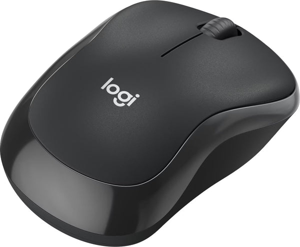 Souris sans fil Bluetooth Logitech M240 Silent graphite, vue de dessus avec logo Logi