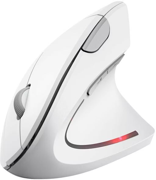 Souris sans fil ergonomique verticale Trust Verto blanche, vue de trois quarts avec LED