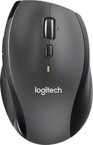 Souris sans fil Logitech M705 Marathon noire, vue de dessus avec logo Logitech