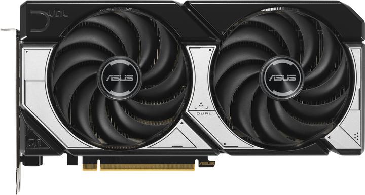 Carte graphique ASUS Dual GeForce RTX 5070 OC Edition 12 Go, vue de face avec ses deux ventilateurs Axial-tech