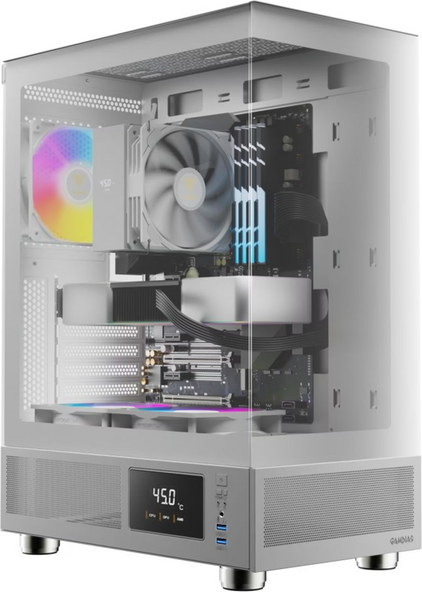 Gamdias Atlas E1 RGB Blanc vue de trois quarts