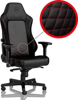 Fauteuil gamer Noblechairs Hero noir et rouge vue de face avec surpiqûres rouges