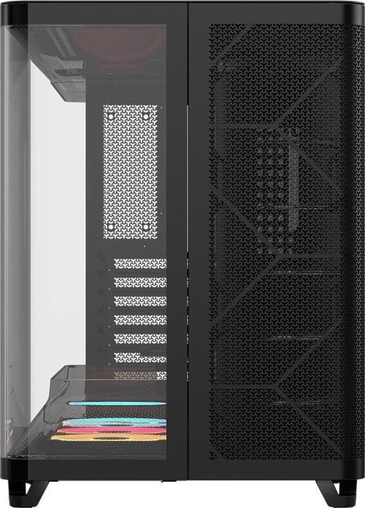 Boîtier PC Corsair AIR 5400 LX-R RGB iCUE LINK noir, vue de face avec panneau en verre trempé et façade ajourée