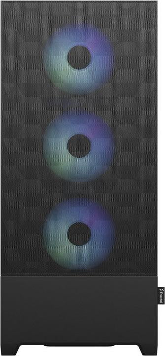 Boîtier Fractal Design Pop XL Air RGB noir, vue de face avec trois ventilateurs ARGB et façade aérée