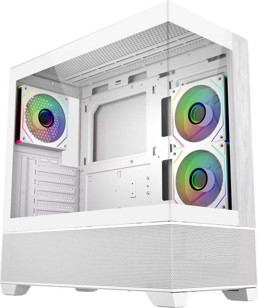 Cooler Master Elite 690 Wood RGB Blanc vue de trois quarts