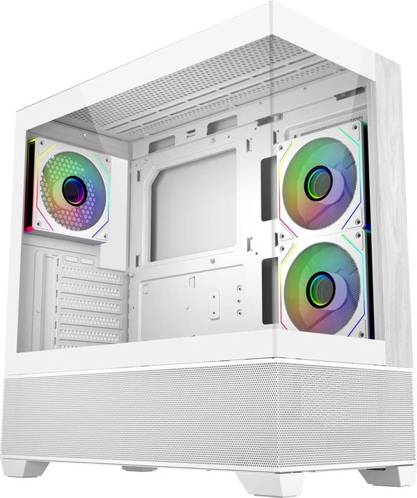 Cooler Master Elite 690 Wood RGB Blanc vue de trois quarts