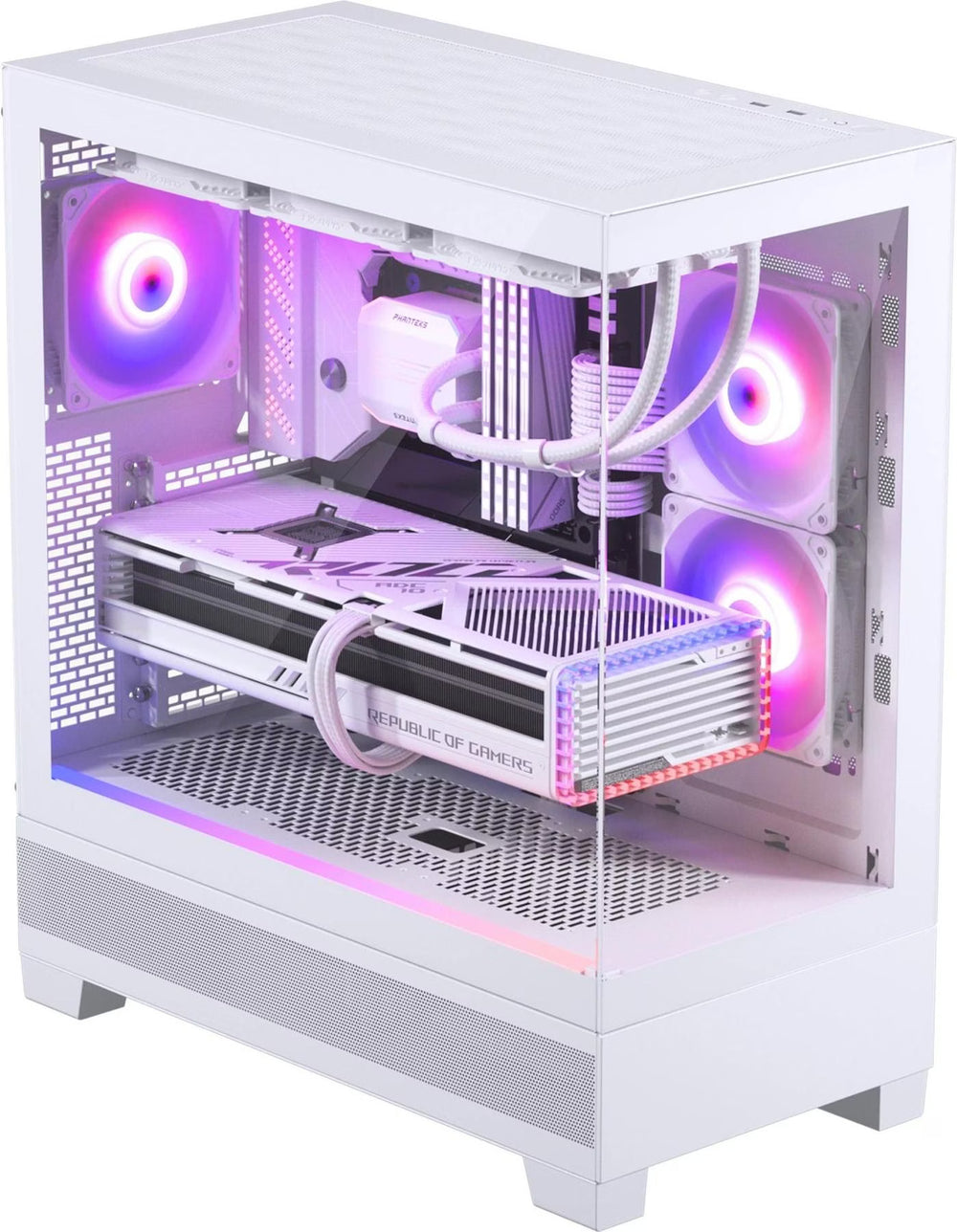 Phanteks XT View RGB Blanc vue de trois quarts