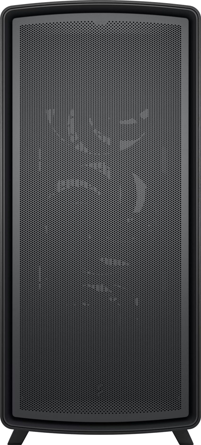 Boîtier PC Fractal Design Summit Blackout noir mat, vue de face avec façade en acier ventilé