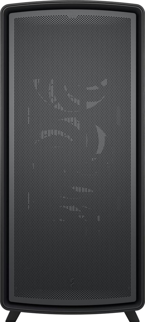 Boîtier PC Fractal Design Summit Blackout noir mat, vue de face avec façade en acier ventilé