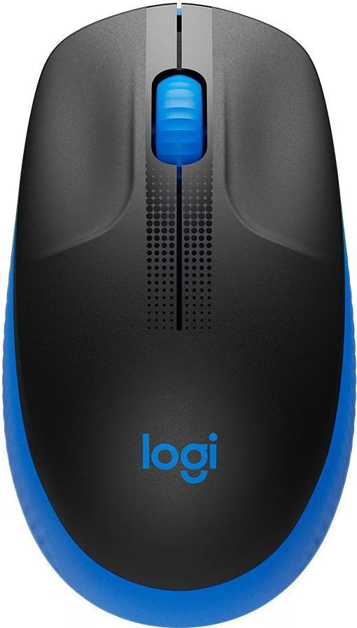 Souris sans fil Logitech M190 bleue et noire, vue de dessus