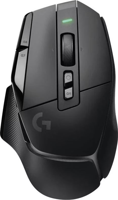 Souris gamer filaire Logitech G502 X noire, vue de dessus avec logo G