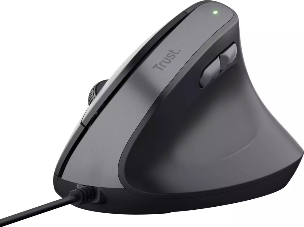 Souris ergonomique filaire Trust Bayo II noire, vue de trois quarts