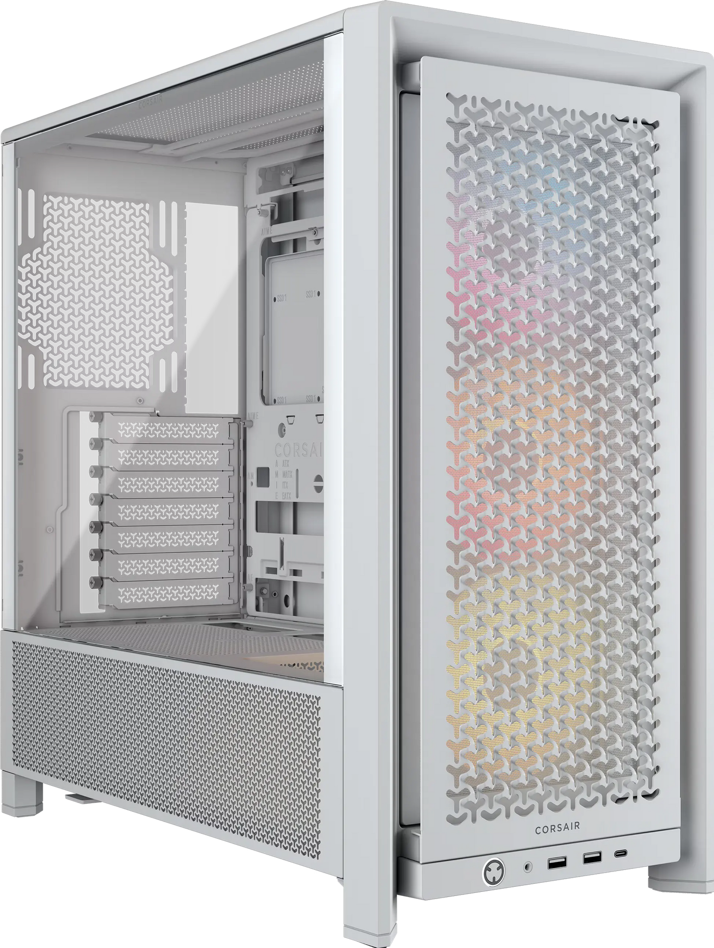 Boîtier blanc Corsair Frame 4000D RS ARGB avec panneau mesh et LED arc-en-ciel
