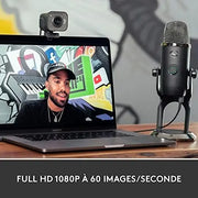Webcam Logitech Brio noire montée sur ordinateur portable StreamCam