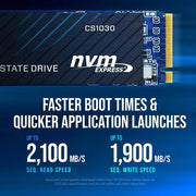 SSD M.2 NVMe PNY CS1030 250 Go bleu et noir avec contacts dorés