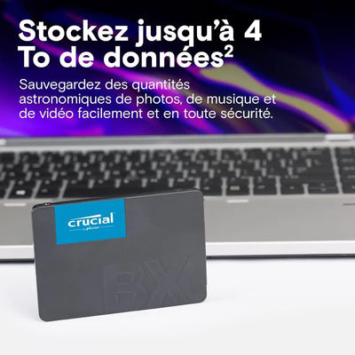 Disque SSD Crucial BX500 2.5’’ 1 To noir avec étiquette bleue