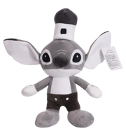 Peluche grise et blanche Stitch en cosplay chef avec toque noire et blanche