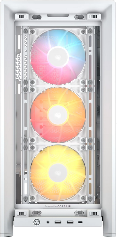 Ventilateurs Corsair RGB blancs avec éclairage ARGB multicolore dans boîtier Frame 4000D RS Blanc