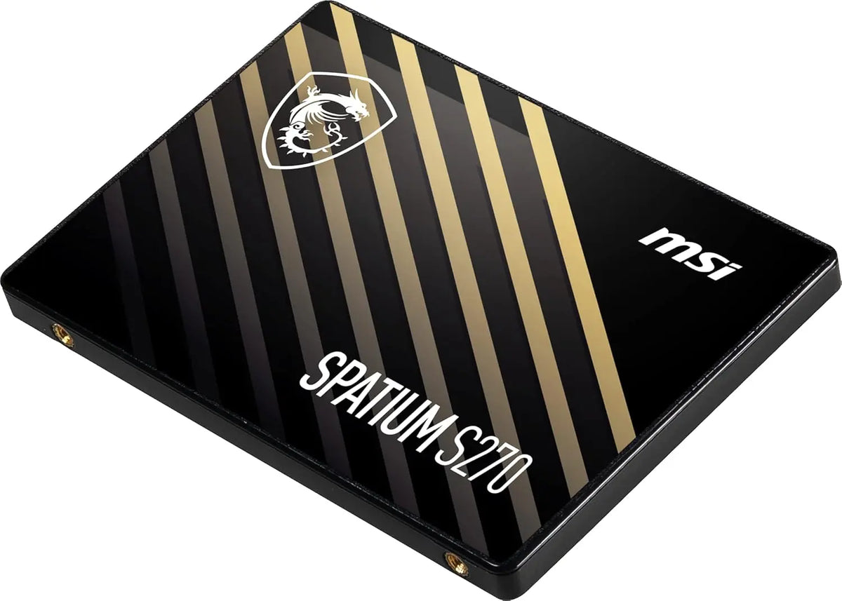 Disque SSD MSI SPATIUM S270 960 Go rayé noir et or logo dragon blanc