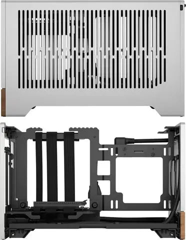 Fractal Design Terra Silver : boîtier PC argenté noir avec panneau avant ajouré vertical et accents bois latéraux