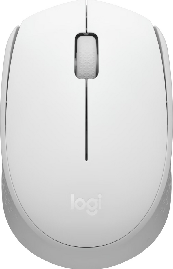 Souris sans fil Logitech M171 blanche, vue de dessus avec logo Logi
