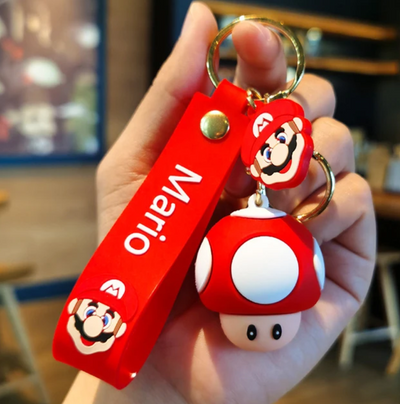 Porte-clés Mario Champignon rouge silicone avec Mario et champignon