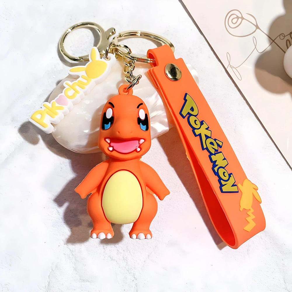 Porte-clés Salamèche Pokémon orange et jaune avec bracelet poignet logo